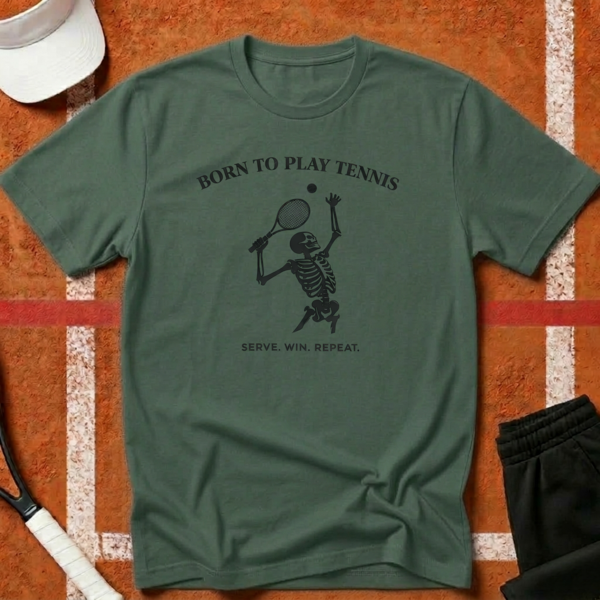 Serve Win Repeat Tennis T-Shirt | Funny Tennis T-Shirt | Unforced Club